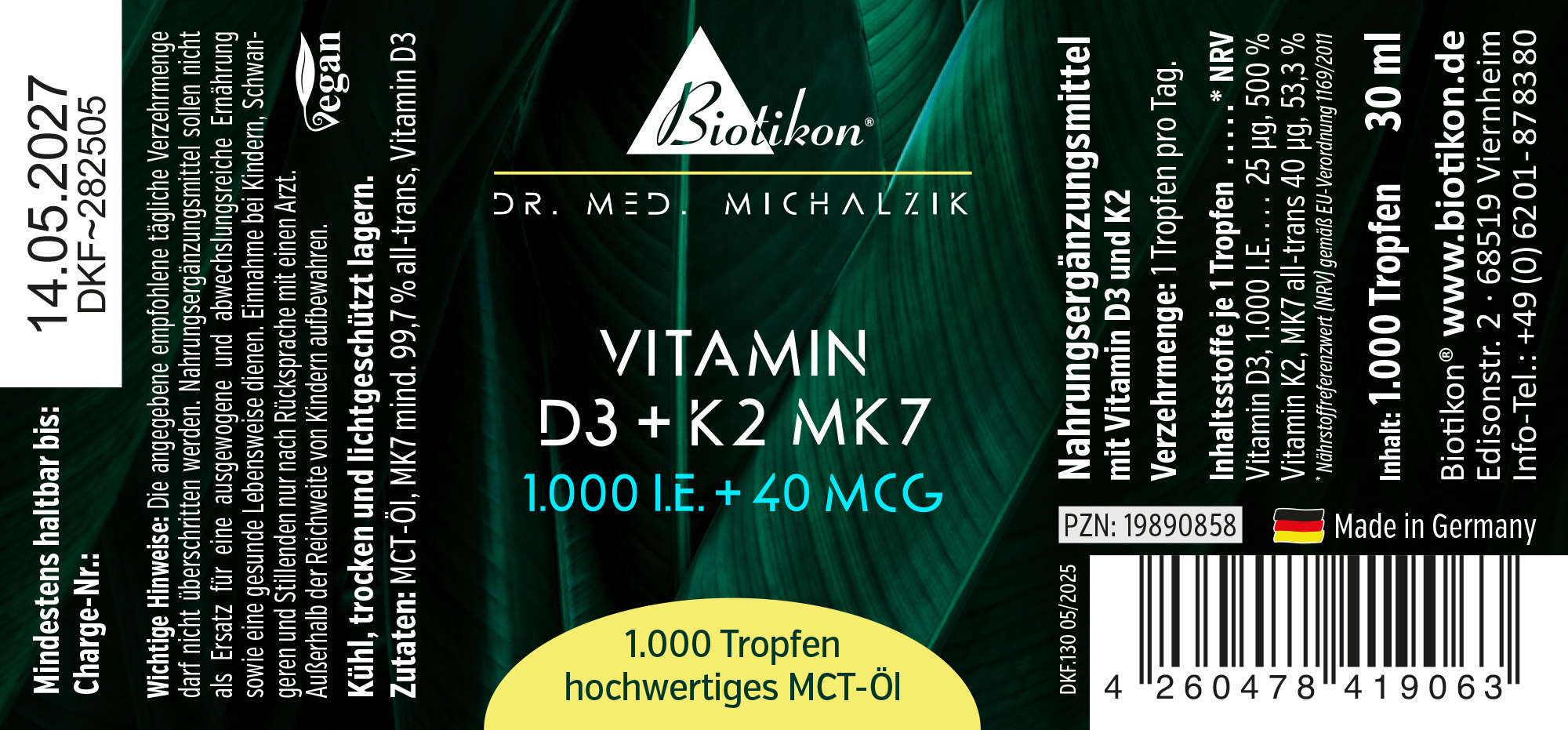 Vitamina D3 + K2 MK7, 1.000 UI + 40 µg (30 ml)