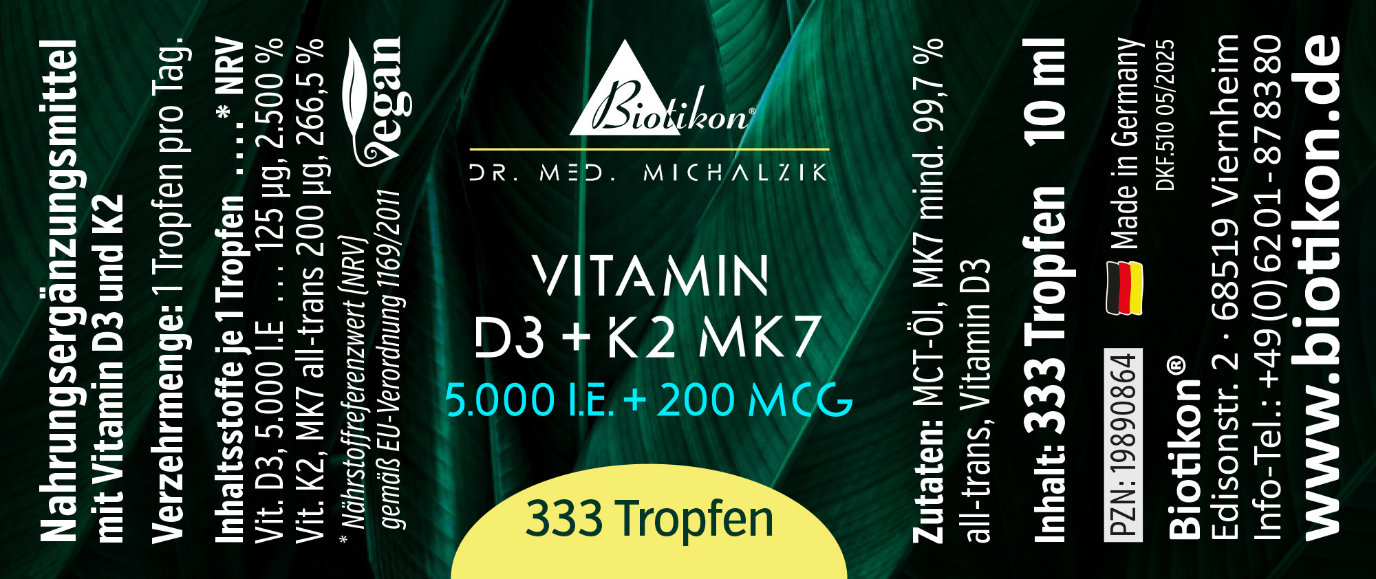 Vitamina D3 + K2 MK7 forte, 5.000 UI + 200 µg