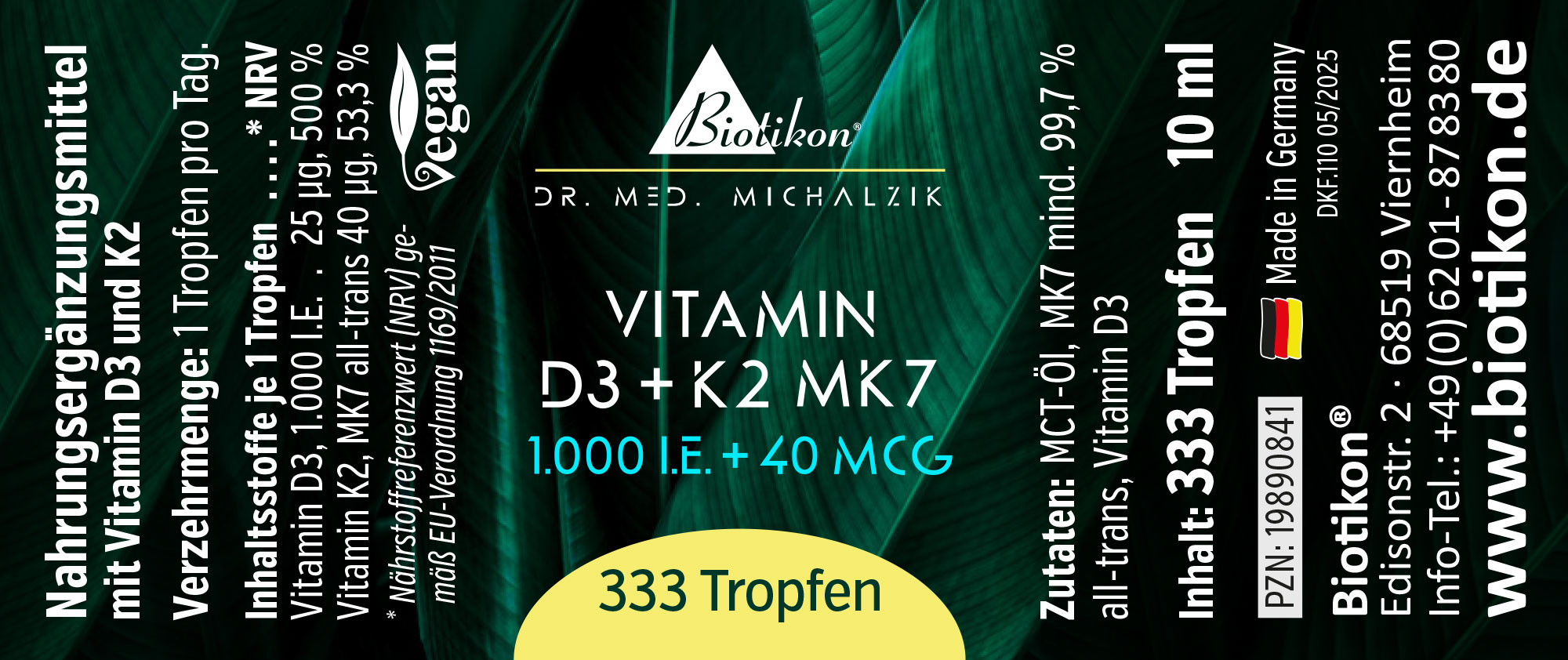Vitamina D3 + K2 MK7, 1.000 UI + 40 µg (10 ml)