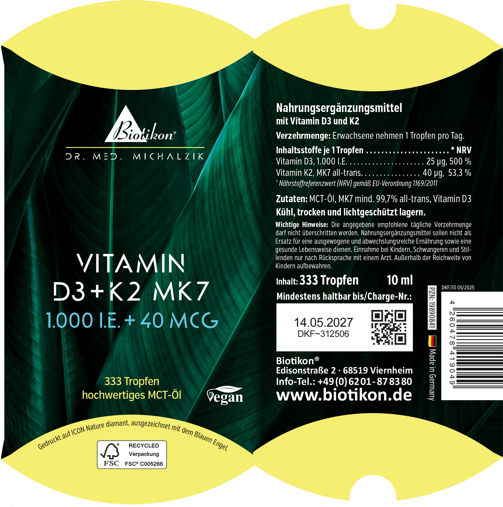 Vitamina D3 + K2 MK7, 1.000 UI + 40 µg (10 ml)