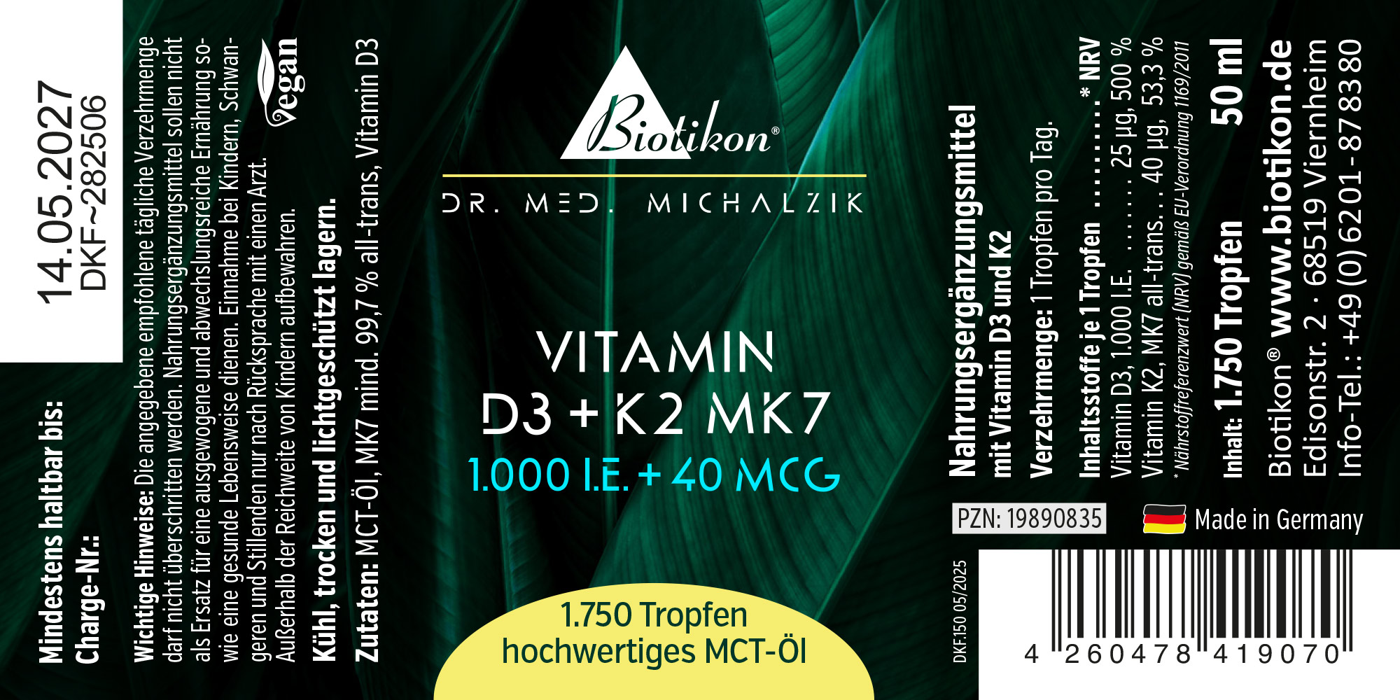 Vitamina D3 + K2 MK7, 1.000 UI + 40 µg (50 ml)